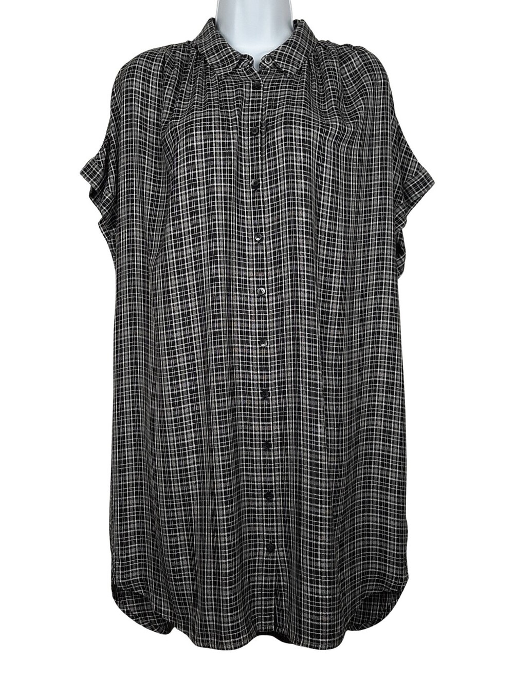 Madewell Black And White Plaid Oversized Button Front Mini Shirt Dress Large